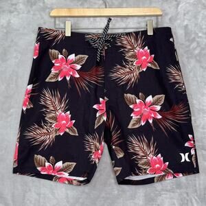 Hurley Board Shorts Mens 32 Black Pink Floral Swim Trunks Surf Quick Dry Beach